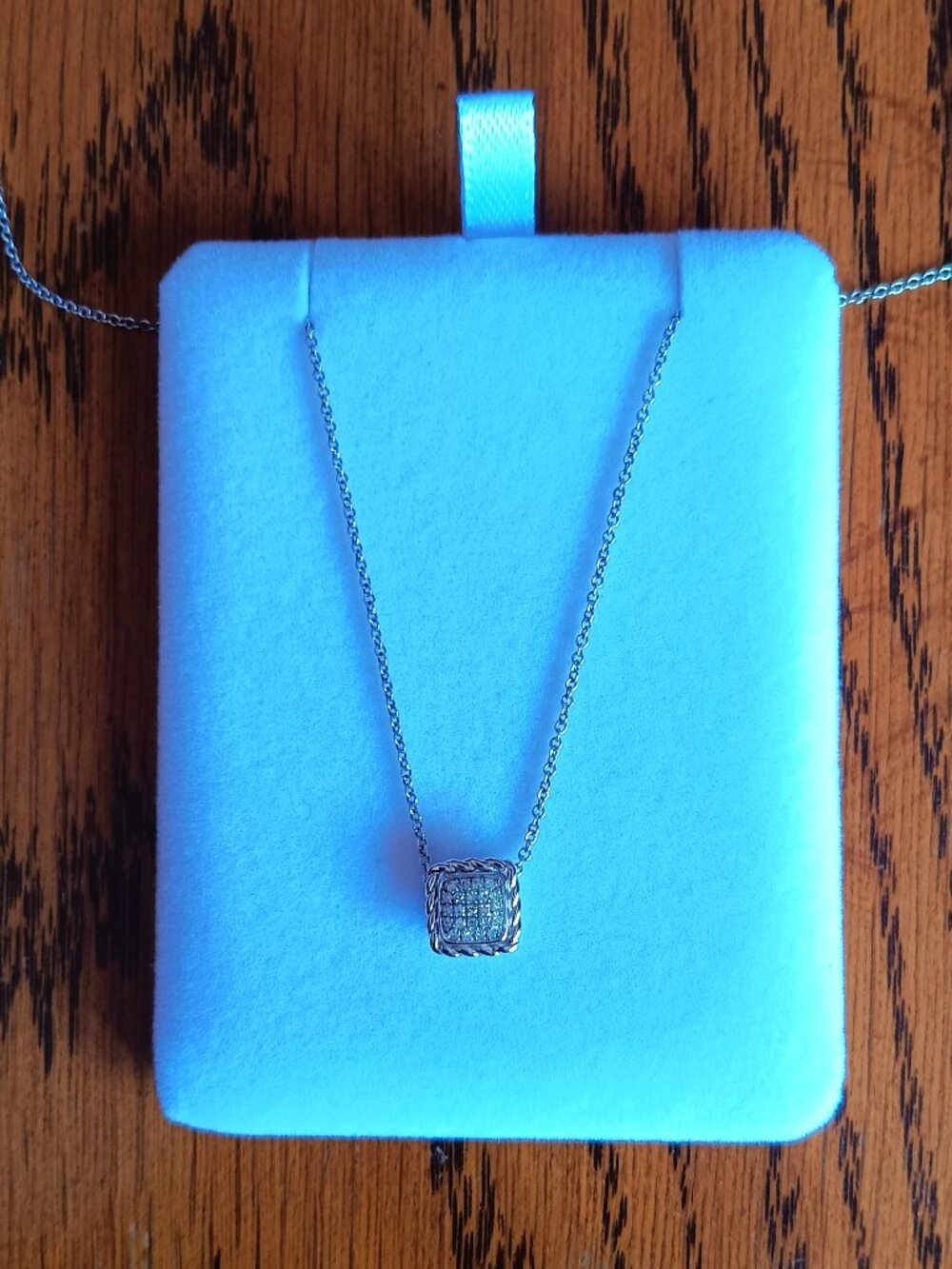 NEW Effy® 1/10 ct. t.w. Diamond Square Pendant Necklace in Sterling Silver